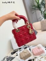 Dior Lady Dior Three-Compartment Handbag Small Leather Texture Dior Monogram Pendant Versatile For Multiple Occasions - Image 22