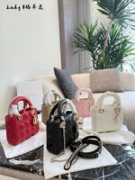 Dior Lady Dior Three-Compartment Handbag Small Leather Texture Dior Monogram Pendant Versatile For Multiple Occasions - Image 23