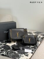 Ysl Nolita Black & Gold Flap Envelope Bag Lambskin With Diamond Quilting Adjustable Chain Strap For Shoulder Or Crossbody Carry