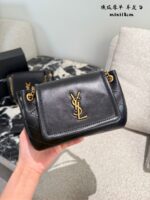 Ysl Nolita Black & Gold Flap Envelope Bag Lambskin With Diamond Quilting Adjustable Chain Strap For Shoulder Or Crossbody Carry - Image 2