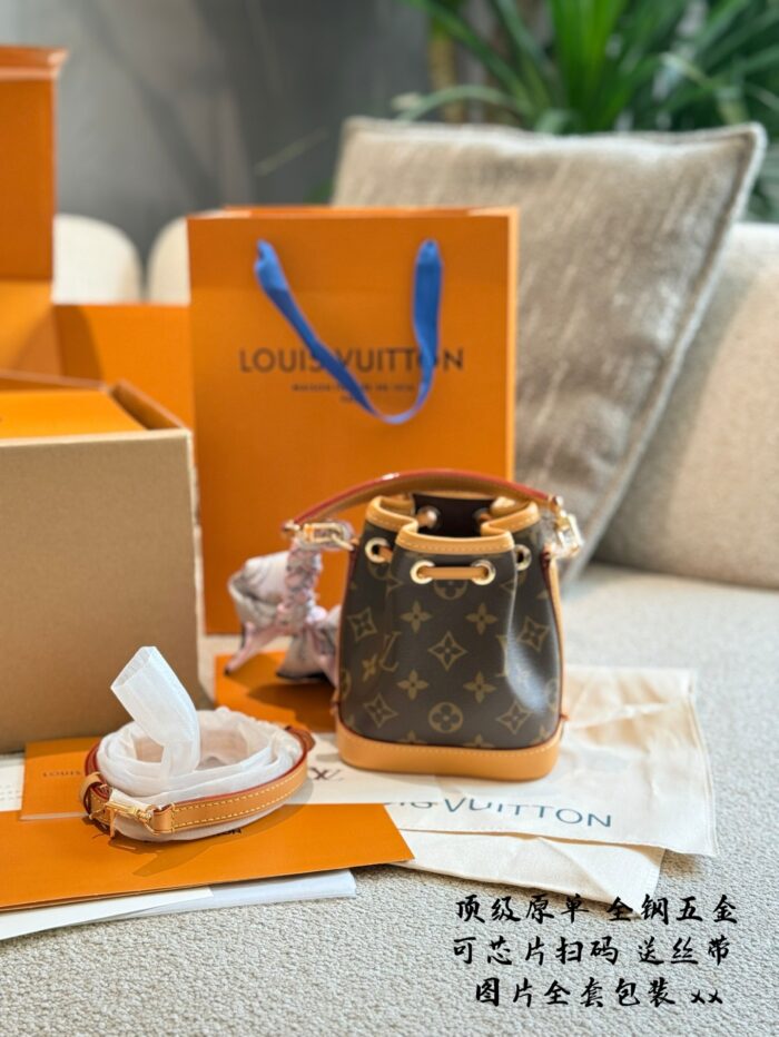 Louis Vuitton Nano Noe New Edition Monogram Mini Bucket Bag Detachable Handles And Shoulder Strap For Versatile Carrying Options Practical And Built To Last - Image 5