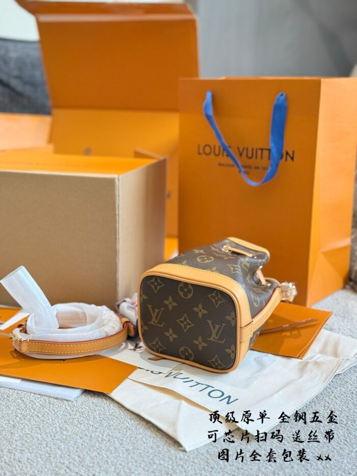 Louis Vuitton Nano Noe New Edition Monogram Mini Bucket Bag Detachable Handles And Shoulder Strap For Versatile Carrying Options Practical And Built To Last - Image 8