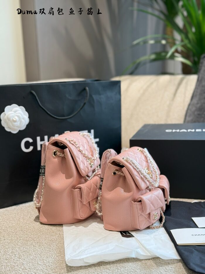 Chanel Dumas Frog Backpack With Caviar-Style Double Pockets, Anti-Theft Design, Adjustable Straps - Image 4