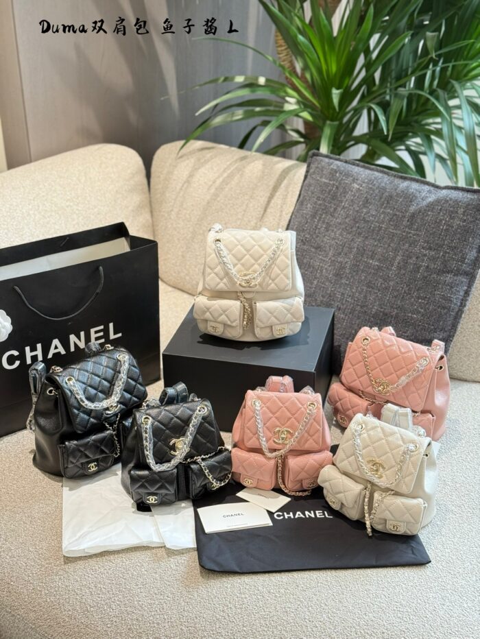 Chanel Dumas Frog Backpack With Caviar-Style Double Pockets, Anti-Theft Design, Adjustable Straps - Image 9