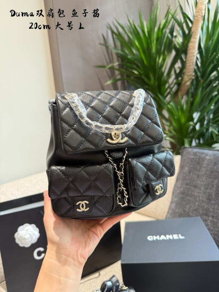 Chanel Dumas Frog Backpack With Caviar-Style Double Pockets, Anti-Theft Design, Adjustable Straps - Image 3