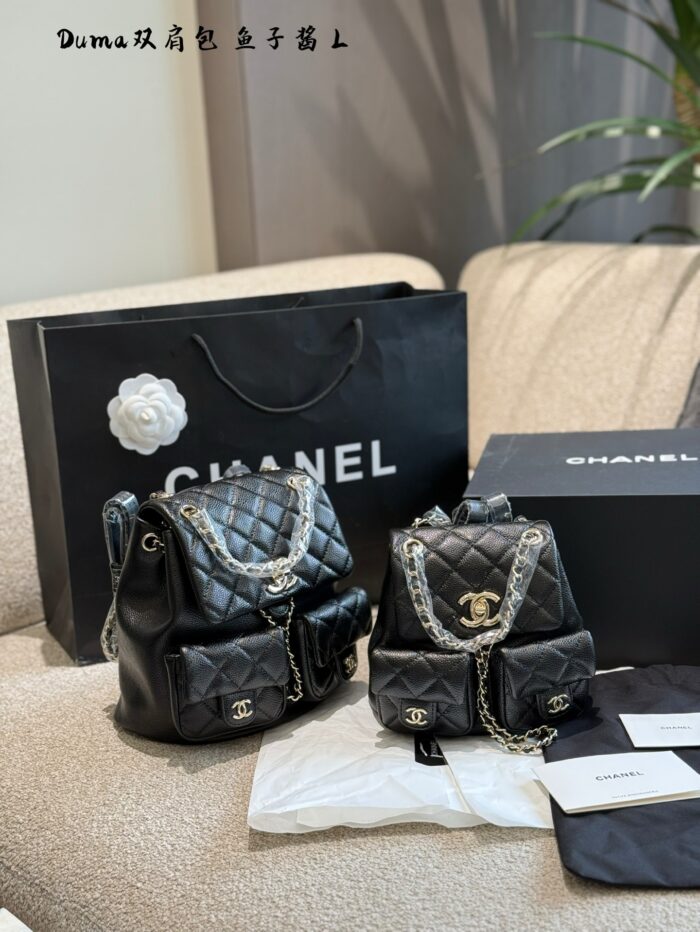 Chanel Dumas Frog Backpack With Caviar-Style Double Pockets, Anti-Theft Design, Adjustable Straps - Image 5