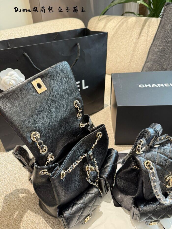 Chanel Dumas Frog Backpack With Caviar-Style Double Pockets, Anti-Theft Design, Adjustable Straps - Image 8
