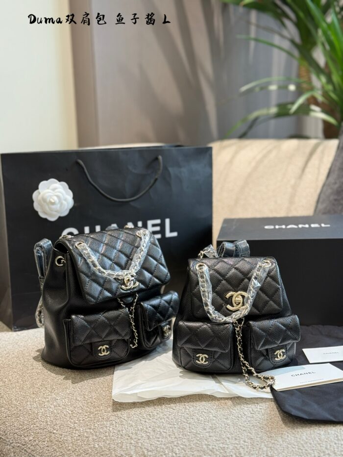 Chanel Dumas Frog Backpack With Caviar-Style Double Pockets, Anti-Theft Design, Adjustable Straps - Image 9