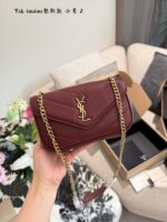 Yves Saint Laurent 25 Pre-Spring Loulou Lambskin Herringbone Quilted Envelope Bag With Chain Strap For Shoulder Or Crossbody Wear - Image 9