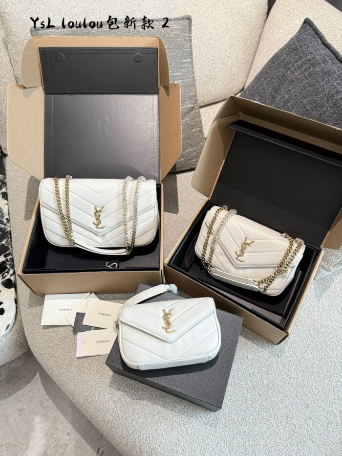 Yves Saint Laurent 25 Pre-Spring Loulou Lambskin Herringbone Quilted Top-Stitch Chain Strap Handbag - Image 1
