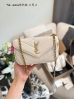 Yves Saint Laurent 25 Pre-Spring Loulou Lambskin Herringbone Quilted Top-Stitch Chain Strap Handbag - Image 2