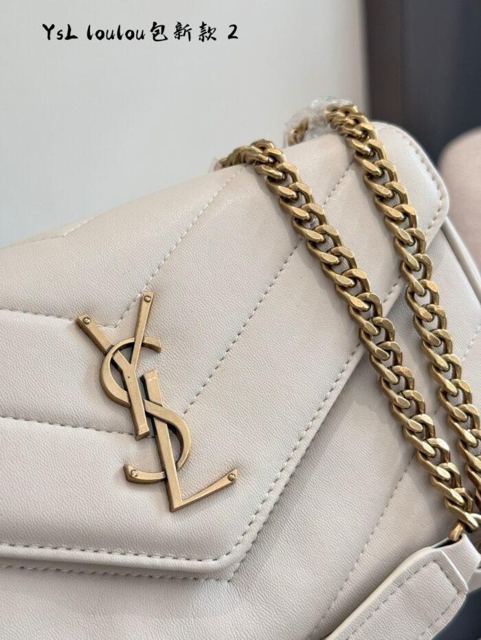 Yves Saint Laurent 25 Pre-Spring Loulou Lambskin Herringbone Quilted Top-Stitch Chain Strap Handbag - Image 6