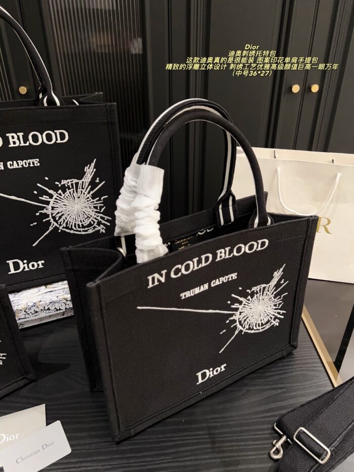 Dior Embroidered Tote Bag Embossed 3D Print Shoulder Handbag Generous Capacity - Image 4