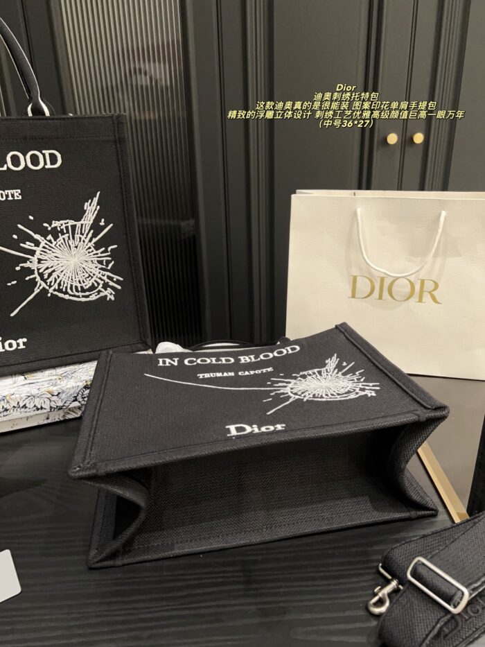Dior Embroidered Tote Bag Embossed 3D Print Shoulder Handbag Generous Capacity - Image 6