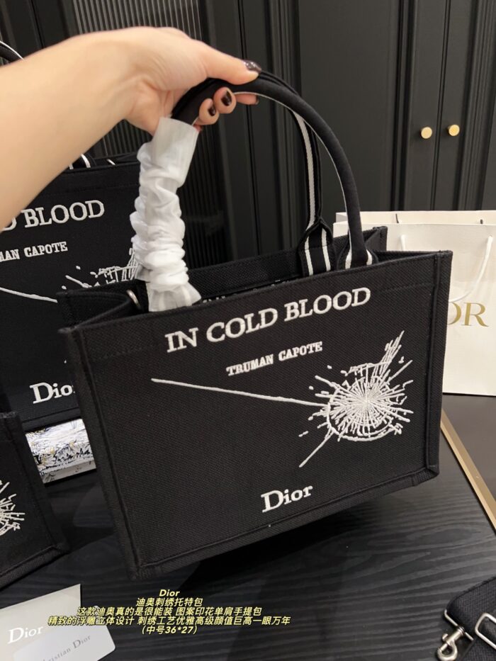Dior Embroidered Tote Bag Embossed 3D Print Shoulder Handbag Generous Capacity - Image 7