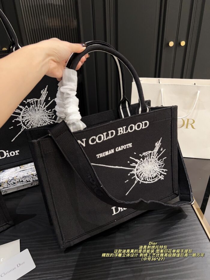 Dior Embroidered Tote Bag Embossed 3D Print Shoulder Handbag Generous Capacity - Image 8