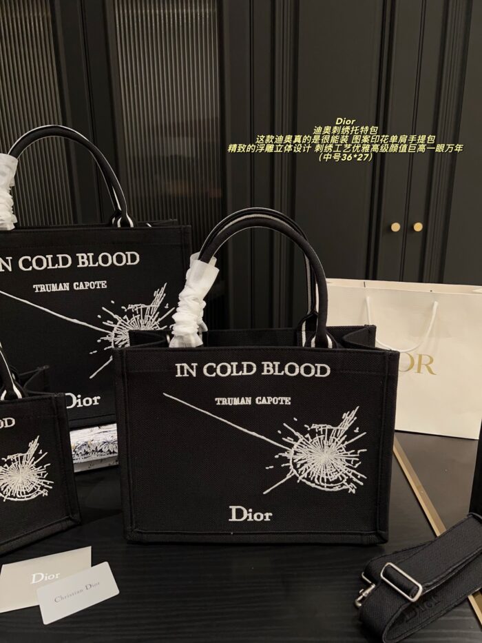 Dior Embroidered Tote Bag Embossed 3D Print Shoulder Handbag Generous Capacity - Image 9