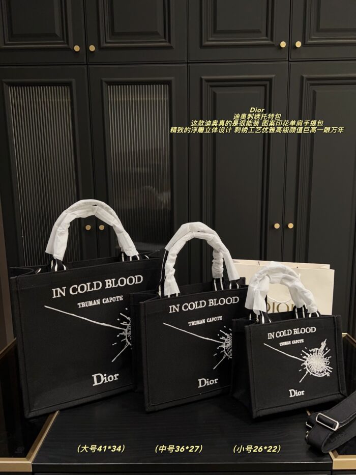 Dior Embroidered Tote Bag Embossed 3D Print Shoulder Handbag Generous Capacity - Image 10