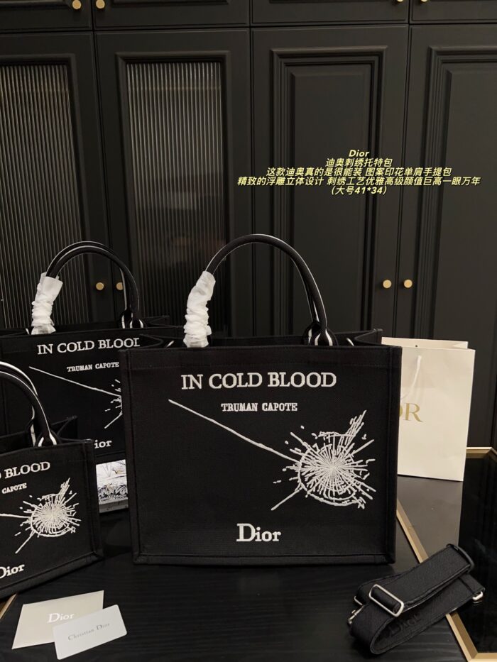 Dior Embroidered Tote Bag Embossed 3D Print Shoulder Handbag Generous Capacity - Image 11
