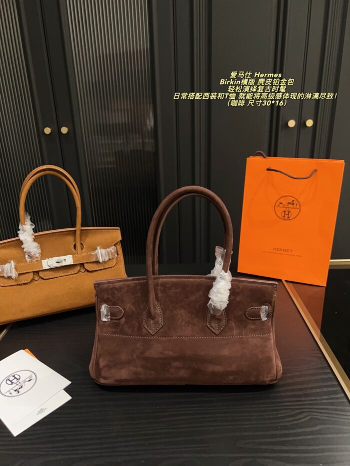 Hermès Birkin Horizontal Suede Platinum Bag Retro Chic Structured Simplicity - Image 4