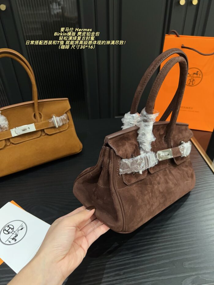Hermès Birkin Horizontal Suede Platinum Bag Retro Chic Structured Simplicity - Image 5