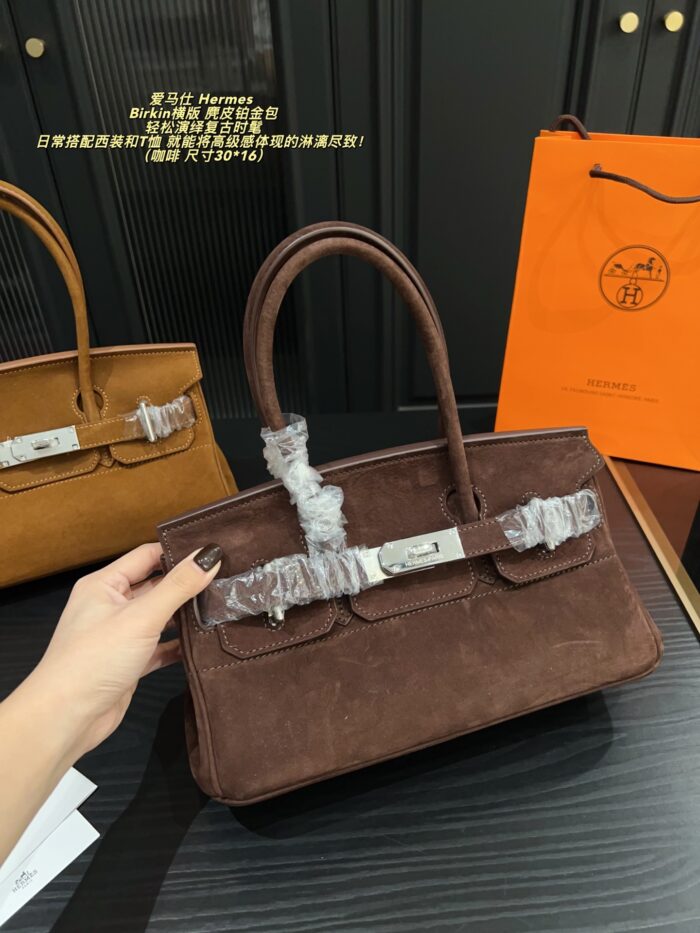 Hermès Birkin Horizontal Suede Platinum Bag Retro Chic Structured Simplicity - Image 8