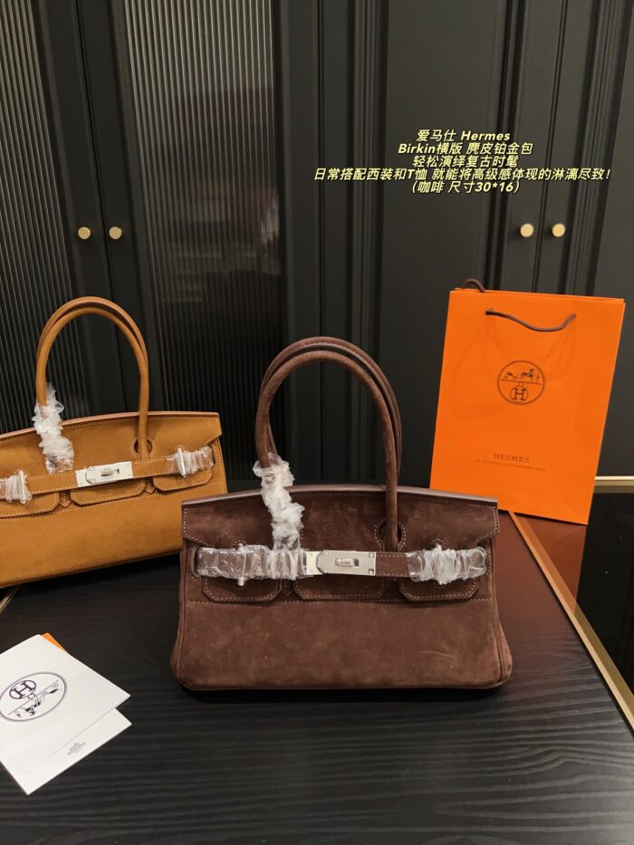 Hermès Birkin Horizontal Suede Platinum Bag Retro Chic Structured Simplicity - Image 12