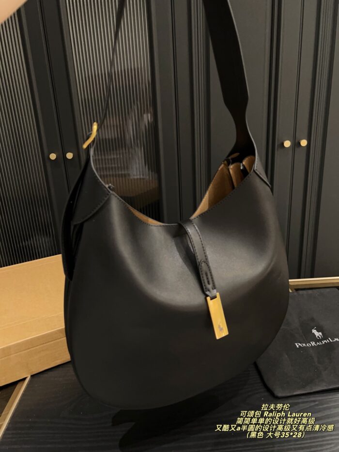 Ralph Lauren Croissant Bag Semi-Circular Design With Sophisticated, Cool-Toned Elegance Soft Leather Crossbody/Single-Strap Bag - Image 4