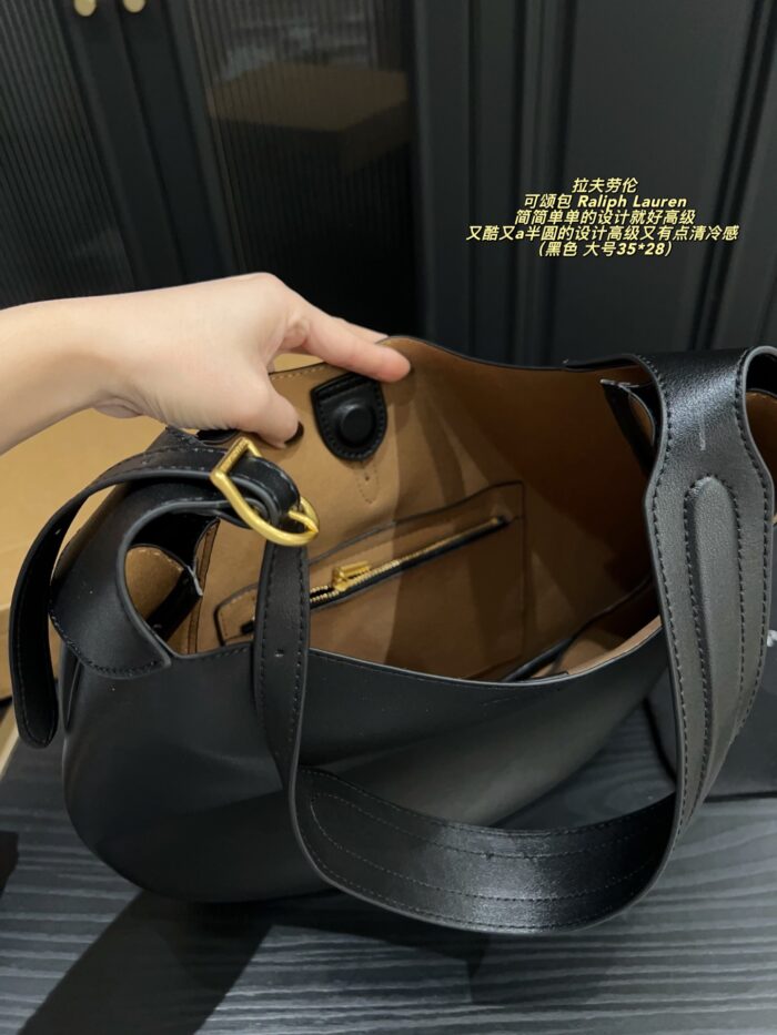 Ralph Lauren Croissant Bag Semi-Circular Design With Sophisticated, Cool-Toned Elegance Soft Leather Crossbody/Single-Strap Bag - Image 9