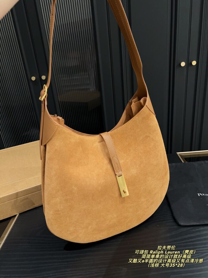 Ralph Lauren Croissant Bag Semi-Circular Design With Sophisticated, Cool-Toned Elegance Soft Leather Crossbody/Single-Strap Bag - Image 10