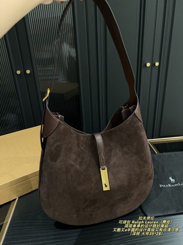 Ralph Lauren Croissant Bag Semi-Circular Design With Sophisticated, Cool-Toned Elegance Soft Leather Crossbody/Single-Strap Bag - Image 11