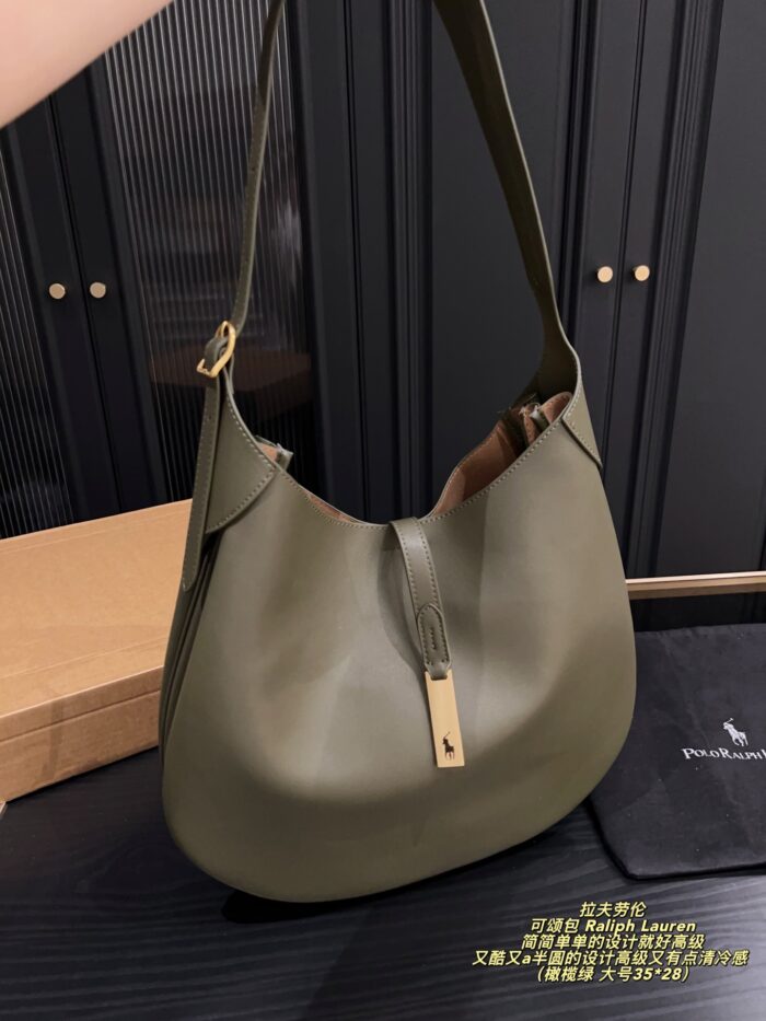 Ralph Lauren Croissant Bag Semi-Circular Design With Sophisticated, Cool-Toned Elegance Soft Leather Crossbody/Single-Strap Bag - Image 12