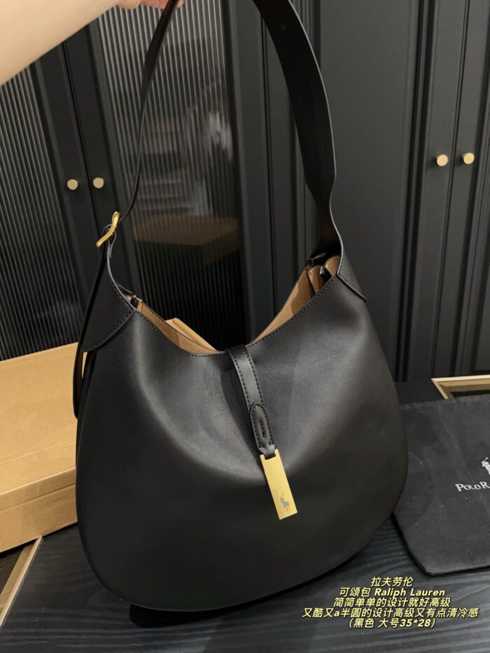 Ralph Lauren Croissant Bag Semi-Circular Design With Sophisticated, Cool-Toned Elegance Soft Leather Crossbody/Single-Strap Bag - Image 13