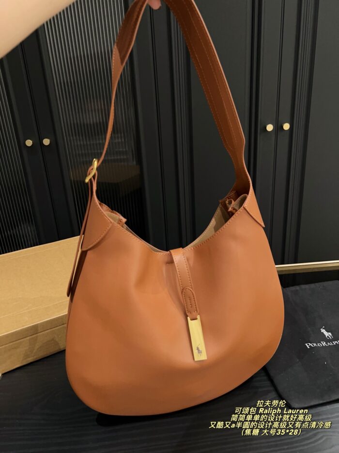 Ralph Lauren Croissant Bag Semi-Circular Design With Sophisticated, Cool-Toned Elegance Soft Leather Crossbody/Single-Strap Bag - Image 14