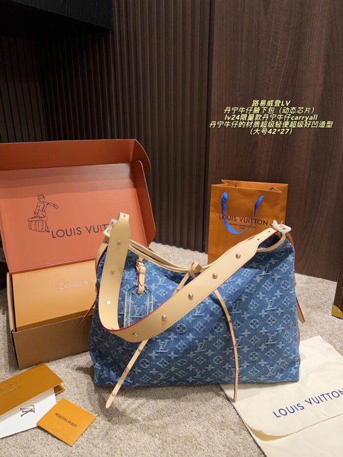 Louis Vuitton Lv24 Limited Edition Denim Carryall Shoulder Bag Dynamic Chip Vegetable-Tanned Leather Rivets Colour-Changing Leather Lightweight And Highly Versatile - Image 10