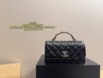 Chanel 23K Leather Chain-Handle Accordion Woc Black & Silver Hardware With Crystal-Studded Handle