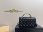 Chanel 23K Leather Chain-Handle Accordion Woc Black & Silver Hardware With Crystal-Studded Handle - Image 3