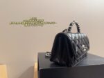 Chanel 23K Leather Chain-Handle Accordion Woc Black & Silver Hardware With Crystal-Studded Handle - Image 4