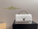 Chanel 23K Leather Chain-Handle Accordion Woc Black & Silver Hardware With Crystal-Studded Handle - Image 12
