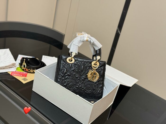 Dior Lady Dior Embroidered Lambskin Calfskin Handbag With Latest Shoulder Strap - Image 1
