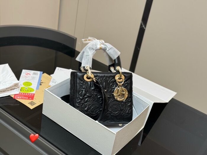 Dior Lady Dior Embroidered Lambskin Calfskin Handbag With Latest Shoulder Strap - Image 2