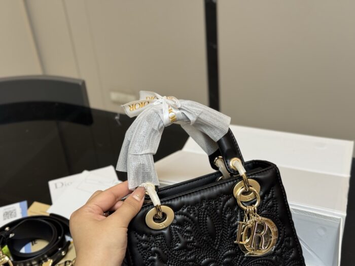 Dior Lady Dior Embroidered Lambskin Calfskin Handbag With Latest Shoulder Strap - Image 3