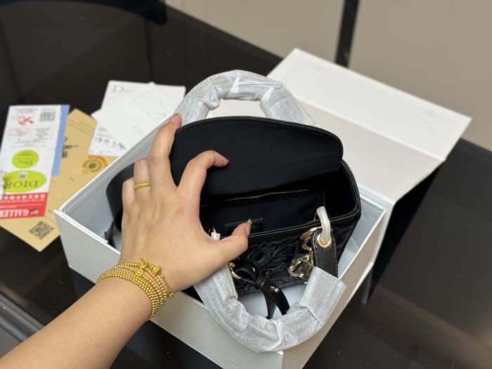 Dior Lady Dior Embroidered Lambskin Calfskin Handbag With Latest Shoulder Strap - Image 4