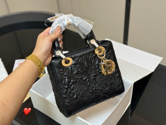 Dior Lady Dior Embroidered Lambskin Calfskin Handbag With Latest Shoulder Strap - Image 5