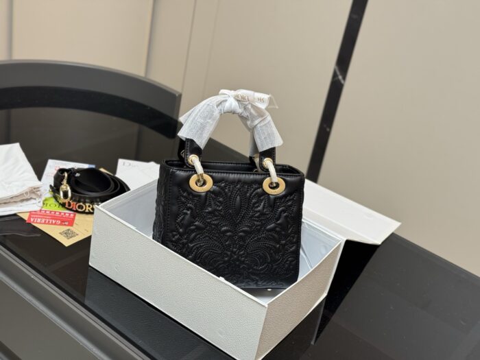 Dior Lady Dior Embroidered Lambskin Calfskin Handbag With Latest Shoulder Strap - Image 8