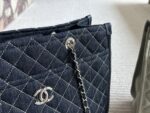 Chanel Denim Tote Shopping Bag Diamond Quilting With Silver Chain Logo Generous Capacity For Commuting And Travel - Image 2