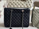 Chanel Denim Tote Shopping Bag Diamond Quilting With Silver Chain Logo Generous Capacity For Commuting And Travel - Image 4