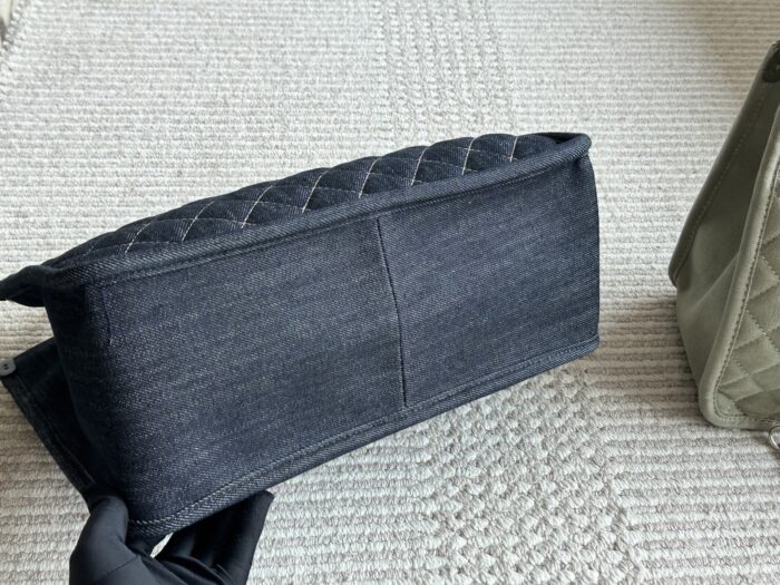 Chanel Denim Tote Shopping Bag Diamond Quilting With Silver Chain Logo Generous Capacity For Commuting And Travel - Image 6