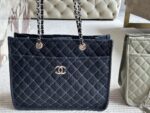 Chanel Denim Tote Shopping Bag Diamond Quilting With Silver Chain Logo Generous Capacity For Commuting And Travel - Image 9
