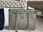 Chanel Denim Tote Shopping Bag Diamond Quilting With Silver Chain Logo Generous Capacity For Commuting And Travel - Image 11